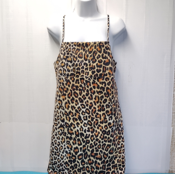 Zara Trafaluc Leopard Print Spaghetti Strap Mini Dress M - Picture 1 of 9